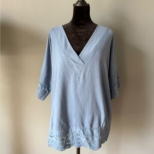 Style & Co. Blue Embellished 3/4 Sleeve Blouse